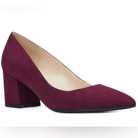 Nine West Burgundy Suede Pointed Toe Block Heel Pumps Sz 6M - Picture 1 of 11